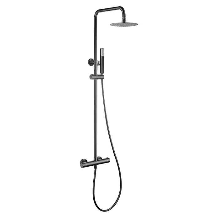 Imex Génova Sistema de ducha - Grifo termostático, Black gun metal - Un moderno sistema de ducha negro mate con rociadores superiores y manuales y válvula termostática. Perfecto para una actualización de baño.