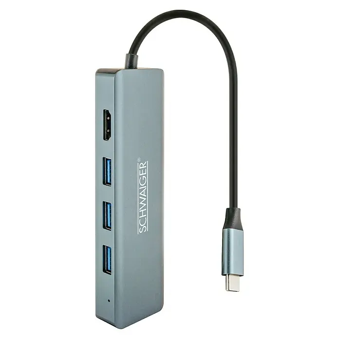 Schwaiger USB-Adapter USB Type C Multiport 6in1 - Grau, USB C-Stecker - USB-C-Hub von Schwaiger, mit HDMI- und USB-Anschlüssen für vielfältige Konnektivität. Kompaktes Design, ideal für unterwegs und den Schreibtisch.