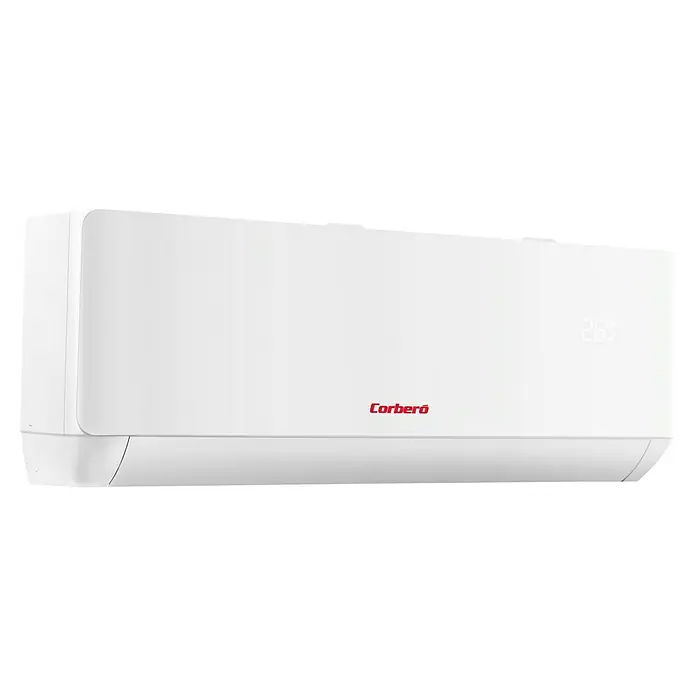 Corberó Aire acondicionado Inverter Mistral 12 - 3.500 W, 3.500 W, 22 m², Blanco - Primer plano de un aire acondicionado Corberó blanco, que muestra su diseño elegante y la tecnología de refrigeración moderna.