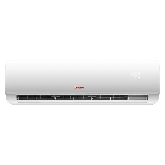 Corberó Aire acondicionado Inverter Austral 12 - 3.500 W, 3.500 W, 22 m², Blanco - Un aire acondicionado Corberó blanco para una refrigeración eficiente. La unidad muestra una temperatura de 26 grados.