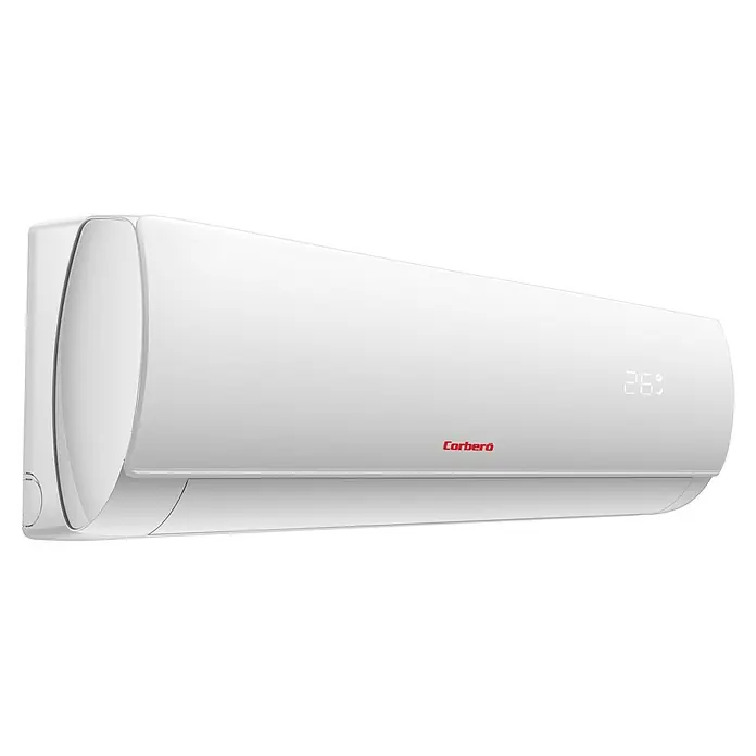 Corberó Aire acondicionado Inverter Austral 12 - 3.500 W, 3.500 W, 22 m², Blanco - Primer plano de un aire acondicionado Corberó blanco con pantalla digital de temperatura. Diseño moderno para un ambiente interior confortable.