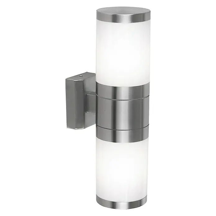 Globo Aplique exterior Xeloo - 120 W, 102 x 155 x 370 mm, Plata, IP44, 2 ud. - Moderna lámpara de pared de dos luces hecha de acero inoxidable y plástico blanco para uso exterior. Iluminación elegante para casa y jardín.