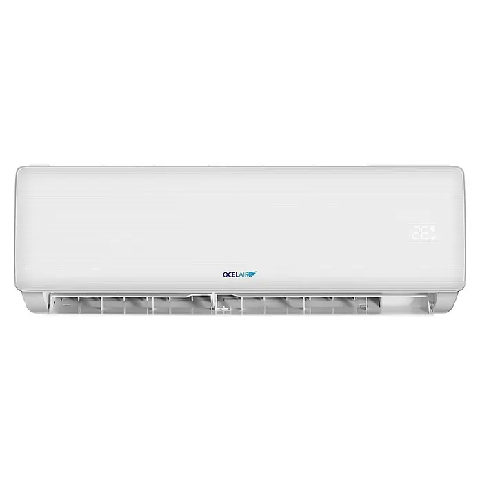 Ocelair Aire acondicionado Inverter 12 - 3.500 W, 2.500 W, 22 m², Blanco - Aire acondicionado blanco Ocelair con líneas horizontales y pantalla digital.