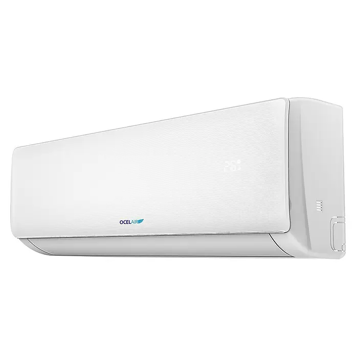 Ocelair Aire acondicionado Inverter 12 - 3.500 W, 2.500 W, 22 m², Blanco - Imagen de un elegante aire acondicionado OCELAIR blanco con un diseño minimalista y líneas limpias, ideal para cualquier habitación.