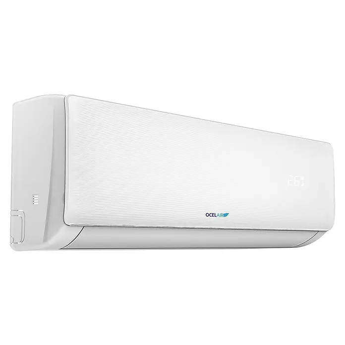 Ocelair Aire acondicionado Inverter 12 - 3.500 W, 2.500 W, 22 m², Blanco - Un moderno aire acondicionado Ocelair blanco, con un diseño elegante y un rendimiento de refrigeración eficiente.