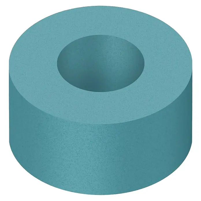 Gardena Cleansystem Reinigungstabs Cleansystem - 9 Stk., Geeignet für: Reinigung empfindlicher Oberflächen - Nahaufnahme eines hellblauen, zylindrischen Polyurethan-Hülsenlagers mit einer glatten, texturierten Oberfläche und einem Loch in der Mitte.