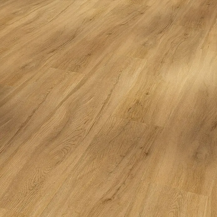 Parador Vinylbodenmuster Basic 30 Eiche Sierra Natur - 200 x 216 x 10 mm, Landhausdiele - Nahaufnahme eines Laminatbodens in warmen Holztönen, der eine natürliche und einladende Atmosphäre vermittelt.