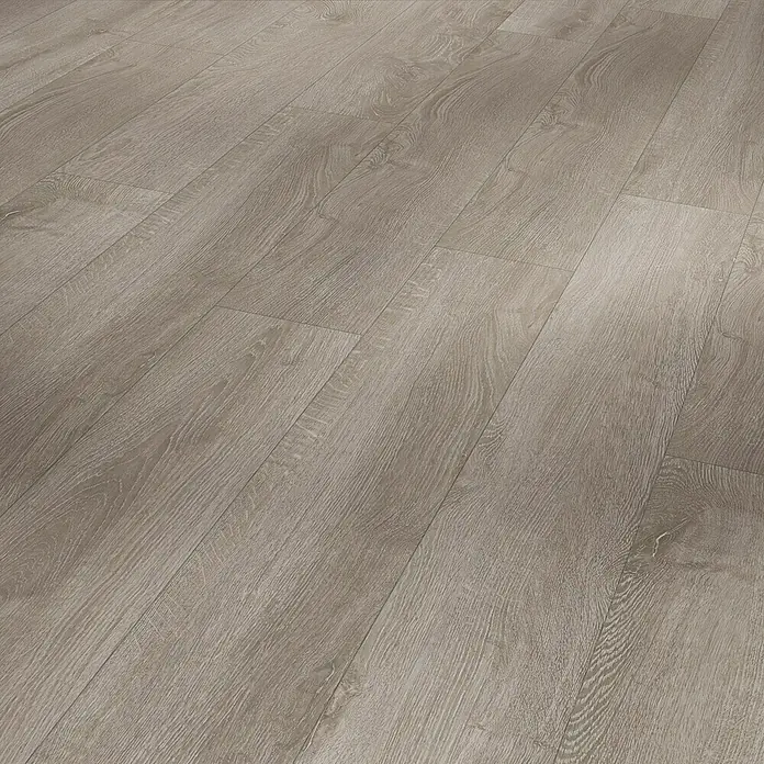 Parador Laminatmuster Basic 400 Eiche lichtgrau - 200 x 194 x 8 mm, Landhausdiele - Heller Laminatboden mit Maserung. Die Laminatdielen sind im Winkel angeordnet und zeigen ein dezentes Holzdesign für modernes Wohnambiente.