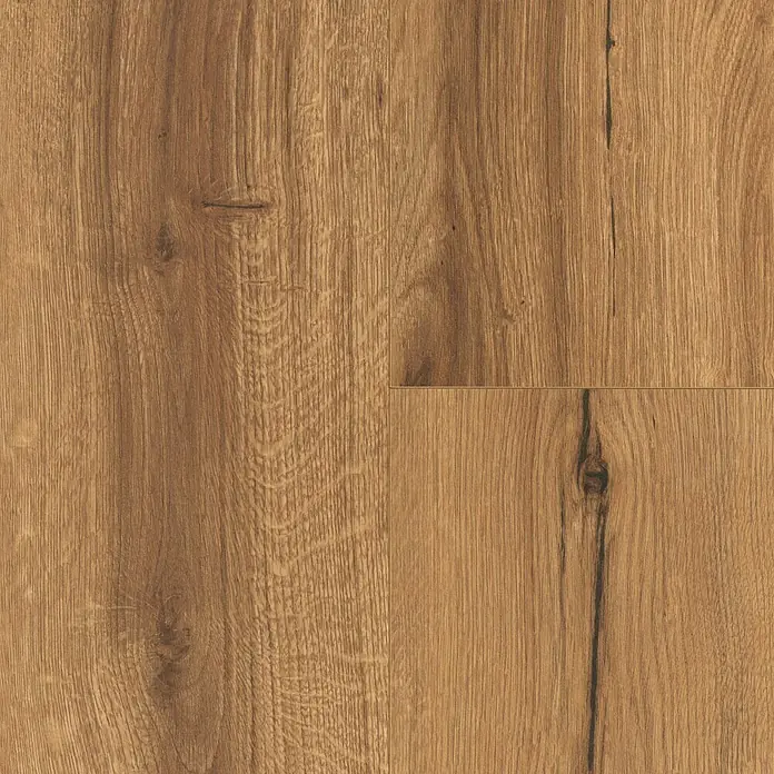 Parador Laminatmuster Basic 400 Eiche History - 200 x 194 x 8 mm, Landhausdiele - Bild von Holzboden: Das Bild zeigt eine Nahaufnahme von Holzboden mit einer warmen, honigfarbenen Tönung und einer ausgeprägten Maserung.