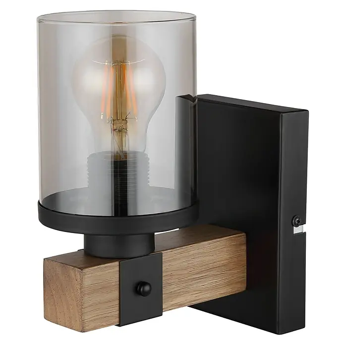 Globo Wandleuchte Lila - 60 W, Durchmesser: 100 mm, E27 - Moderne Wandleuchte mit Glaslampenschirm, Holzakzent und schwarzer Metallhalterung. Schafft stilvolle Beleuchtung in jedem Raum.