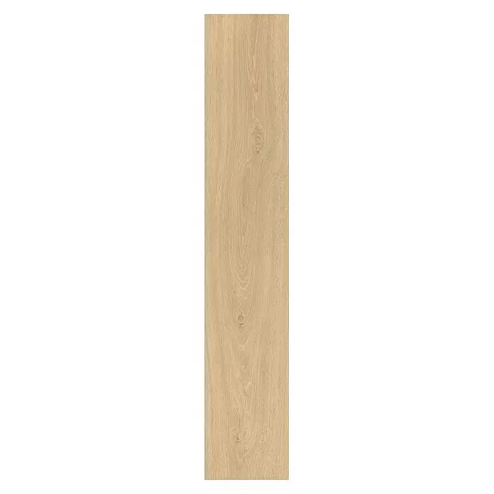 Parador Vinylbodenmuster Basic 5.3 Eiche Studioline geschliffen - 200 x 225 x 5,3 mm, Landhausdiele - Helle braune Holzdiele mit natürlicher Maserung und Ästen.