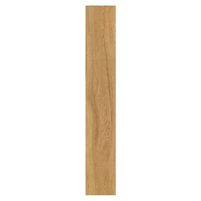 Parador Vinylbodenmuster Basic 30 Eiche Sierra Natur - 200 x 216 x 10 mm, Landhausdiele - Vertikale hellbraune Fliese in Holzoptik mit ausgeprägter Maserung und Ästen.