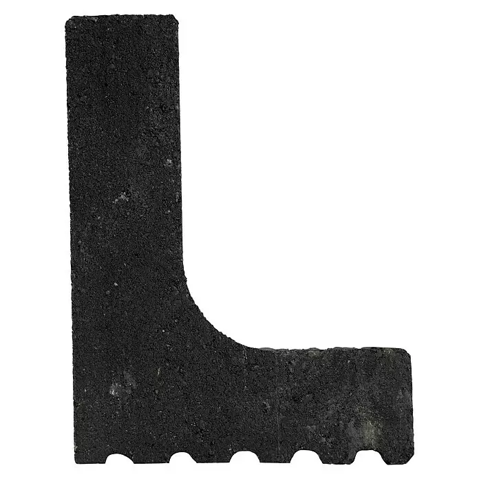Diephaus L-Stein - 24 cm, 40 cm, Anthrazit - L-förmiger, dunkler Asphaltpflasterstein mit strukturierter Oberfläche und halbkreisförmigen Aussparungen an einer Kante.