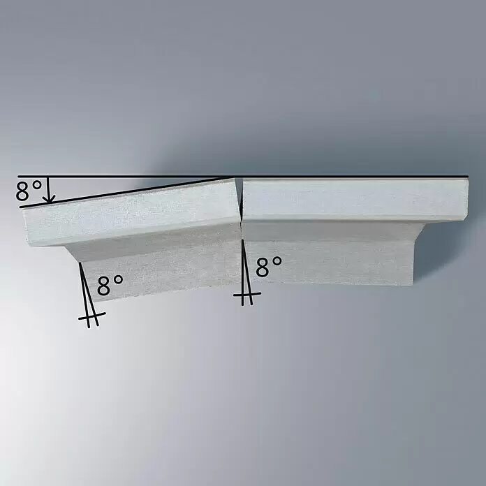 Diephaus L-Stein - 24 cm, 40 cm, Anthrazit - Zwei graue Blöcke mit 8-Grad-Oberflächenneigung und 8-Grad-Seitenschnitten zur präzisen Verbindung, mit Maßlinien.