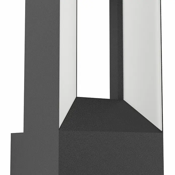 Eglo Riforano Aplique exterior LED - 10 W, L x An x Al: 8,5 x 11 x 29 cm, Negro, IP44 - Primer plano de una moderna lámpara de jardín gris con detalles blancos, creando un ambiente elegante para espacios al aire libre.