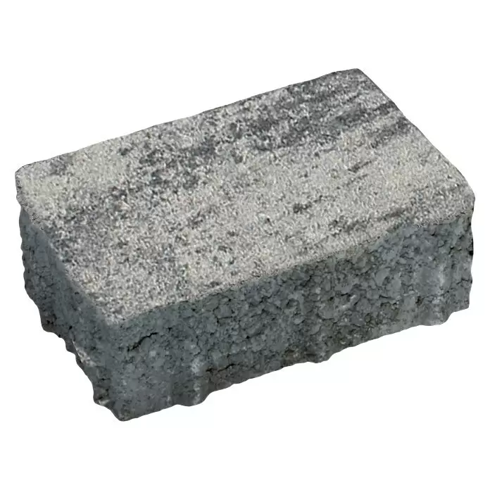 Diephaus Pflasterstein Caracas - Weiß/Schwarz, 21 x 21 x 8 cm, Quadratisch - Rechteckiger grauer Betonpflasterstein mit strukturierter Oberfläche und dunkler Marmorierung.