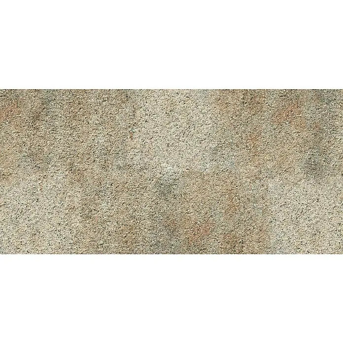 Diephaus Pflasterstein Caracas - Muschelkalk, 21 x 14 x 8 cm, Rechteckig - Nahaufnahme einer texturierten, beigen Betonoberfläche mit sichtbaren kleinen Steinen und leichten Farbunterschieden.