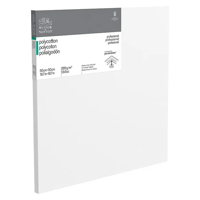 Winsor & Newton Keilrahmen Professionell - 50 x 50 x 2,1 cm, Baumwoll-Mischgewebe, 3-fach grundiert, Grammatur: 385 g/m², Mittelfein - Weisse Winsor & Newton Künstler-Leinwand aus Poly-Cotton, 50x50cm, ideal für professionelle Öl- und Acrylmalerei.