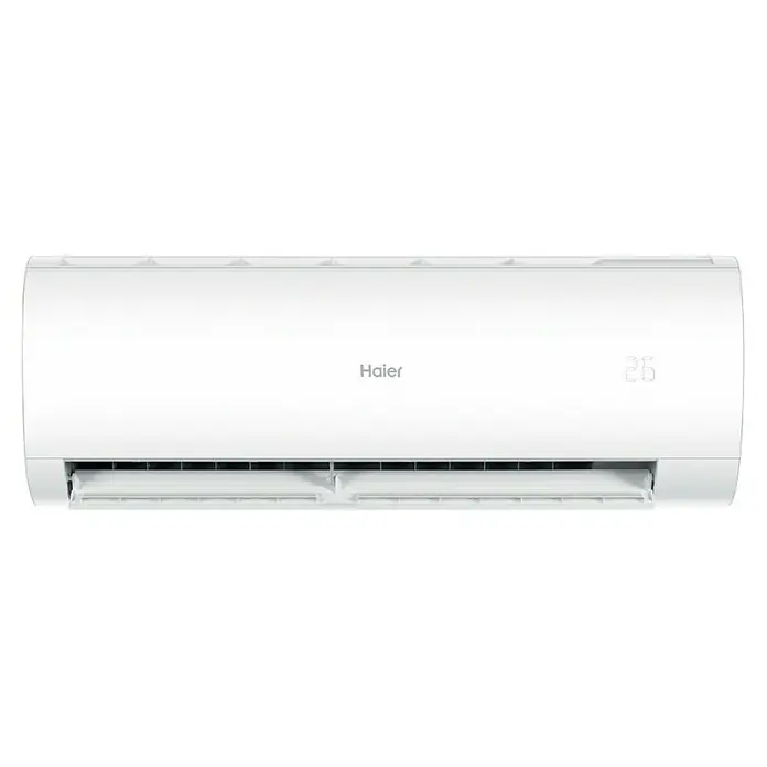 Haier Aire acondicionado Inverter Perla - 3.500 W, 3.500 W, 35 m², Blanco - Primer plano de un aire acondicionado Haier con pantalla digital de temperatura, que muestra su diseño moderno y eficiente para refrigerar la habitación.