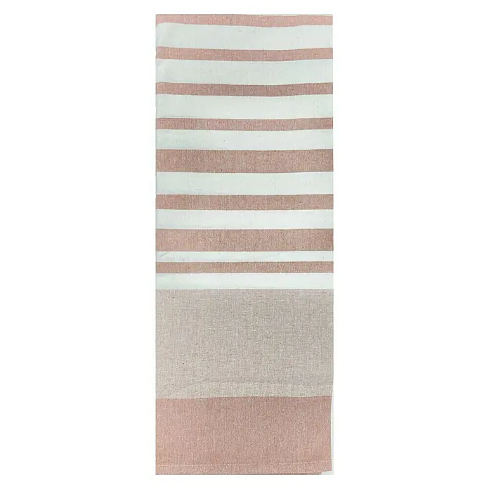 Manta para sofá Raya - 150 x 250 cm, Textil, Caldera - Toalla de baño a rayas en rosa empolvado y blanco con textura tejida en la parte inferior, ideal para la playa o el baño.