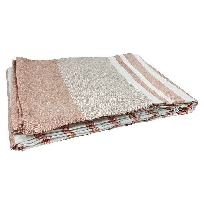 Manta para sofá Raya - 150 x 250 cm, Textil, Caldera - Una tela rayada y plegada, mostrando un accesorio versátil y elegante, ideal para la cocina, el baño o como acento decorativo.