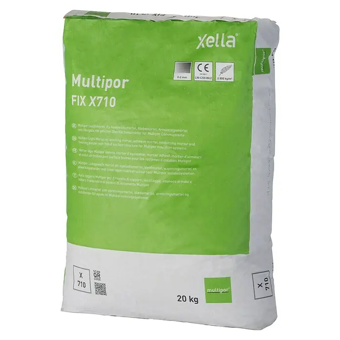 Leichtmörtel Multipor - 20 kg - Sack Multipor FIX X710 Leichtmörtel, ein Ausgleichs-, Klebe- und Armierungsmörtel für Dämmsysteme mit gefilzter Oberfläche.