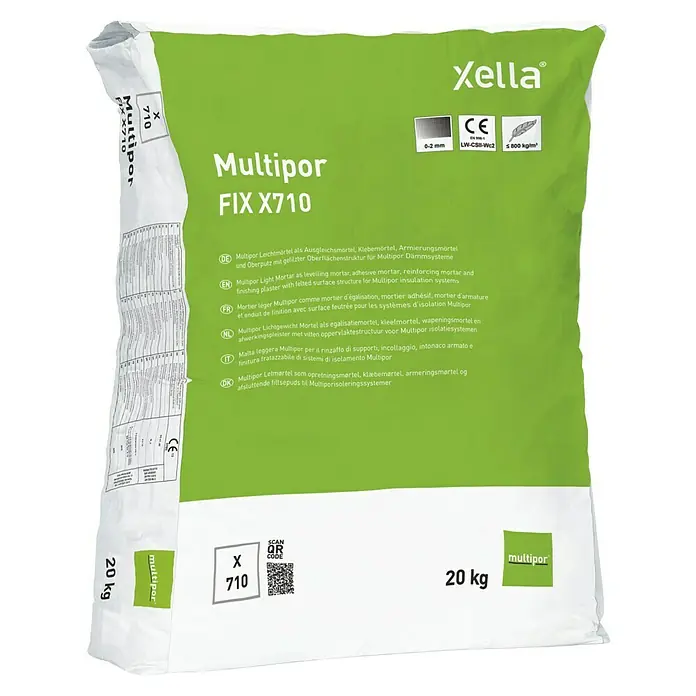 Leichtmörtel Multipor - 20 kg - Multipor FIX X710 Leichtmörtel im 20 kg Sack, ideal zum Ausgleichen, Kleben und Armieren von Dämmsystemen.