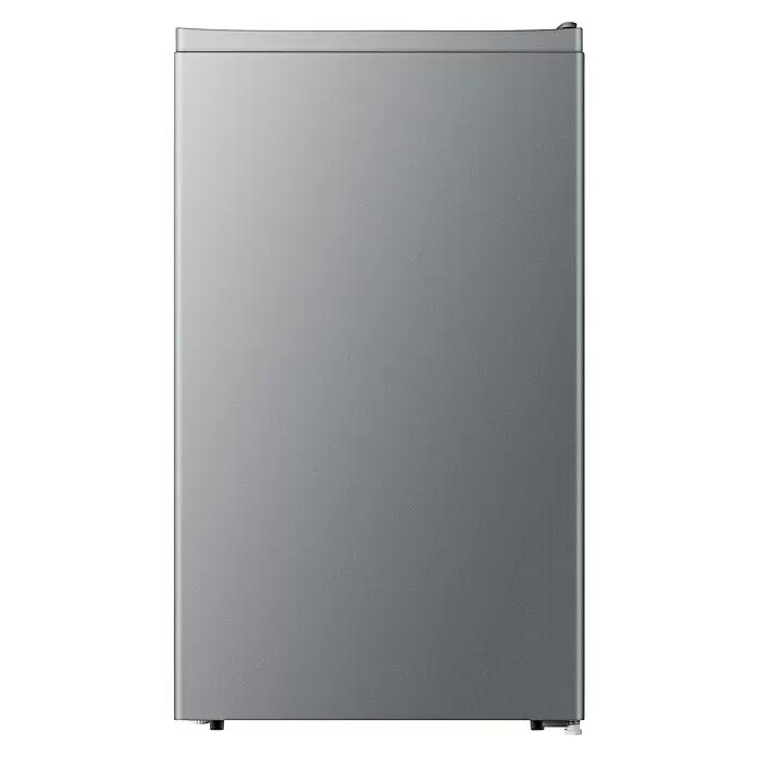 PKM Vollraumkühlschrank KS93 - Nutzinhalt Gesamt: 94 l, 45 x 47,5 x 84 cm, Silber - Vorderansicht eines kompakten, freistehenden silbernen Kühlschranks.