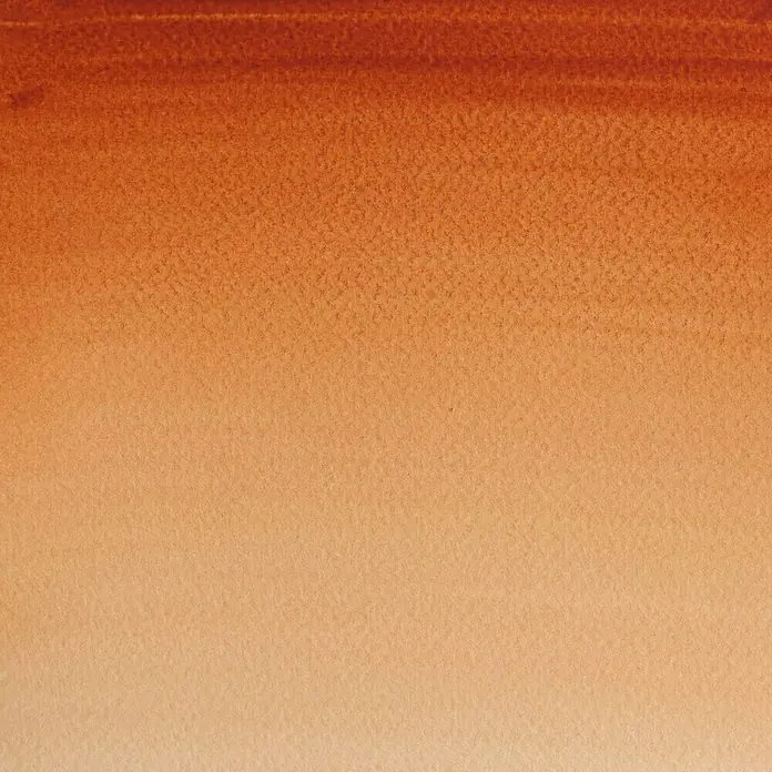 Winsor & Newton Cotman Aquarellfarbe - Siena gebrannt, Topf - Farbverlauf von hellem Orange zu dunklem Rostrot auf Papiertextur, ideal für Hintergründe und Designprojekte.