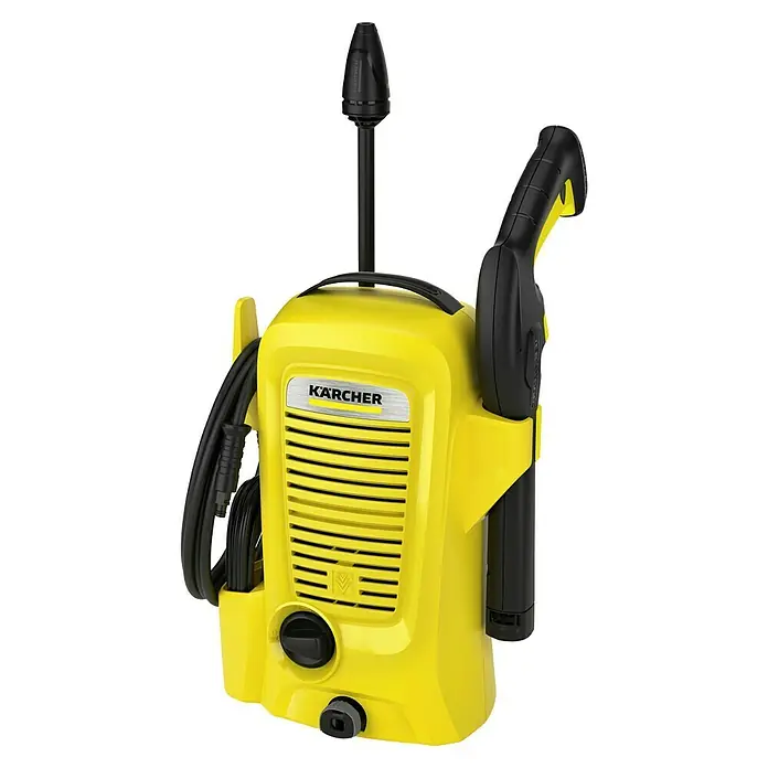 Kärcher Hochdruckreiniger K 2 Universal Edition - 110 bar, 1.400 W, Fördermenge: 360 l/h - Gelber Kärcher Hochdruckreiniger mit Zubehör für die Reinigung im Aussenbereich.
