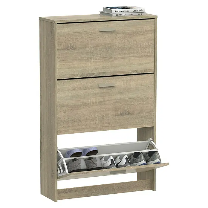 Muebles Pitarch Tibet Zapatero - L x An x Al: 25 x 74 x 119,5 cm, Roble Cambrian, Número de compartimentos: 3 ud. - Zapatero con dos compartimentos y una puerta abatible, ideal para guardar tus zapatos. El mueble es de madera clara.