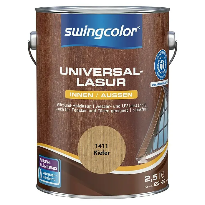 swingcolor Holzlasur - Kiefer, 2,5 l, Seidenglänzend, Wasserbasiert - Dose Universal-Lasur Kiefer 1411 von Swingcolor, seiden-glänzend, wasserbasiert, geeignet für Innen- und Außenbereiche, 2,5 l.