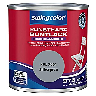 swingcolor Buntlack Kunstharz für Außen (RAL 7001, Silbergrau, 375 ml, Hochglänzend, Lösemittelbasiert)