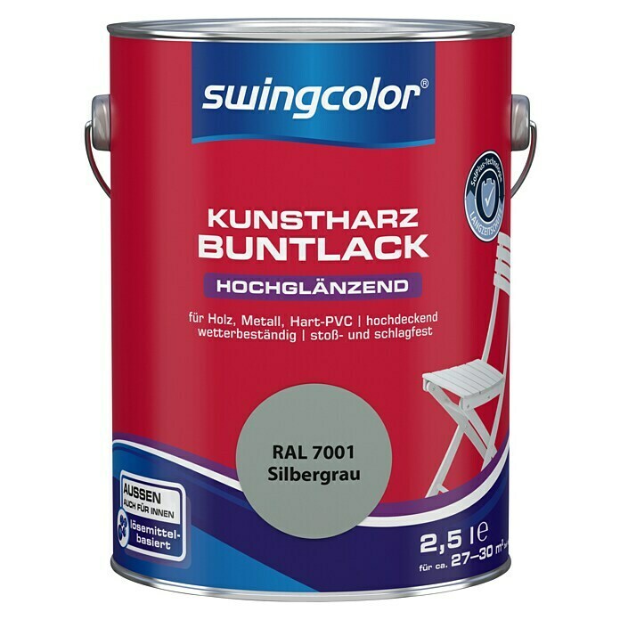 swingcolor Buntlack Kunstharz für Außen (Silbergrau, 2,5 l, Hochglänzend)