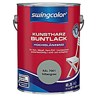 swingcolor Buntlack Kunstharz für Außen (RAL 7001, Silbergrau, 2,5 l, Hochglänzend, Lösemittelbasiert)