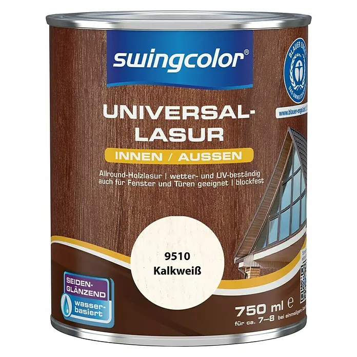 swingcolor Holzlasur - Kalkweiß, 750 ml, Seidenglänzend - Farbdose Swingcolor Universal Lasur, Farbton 9510 Kalkweiß. Ideal für den Innen- und Außenbereich, wetter- und UV-beständig.