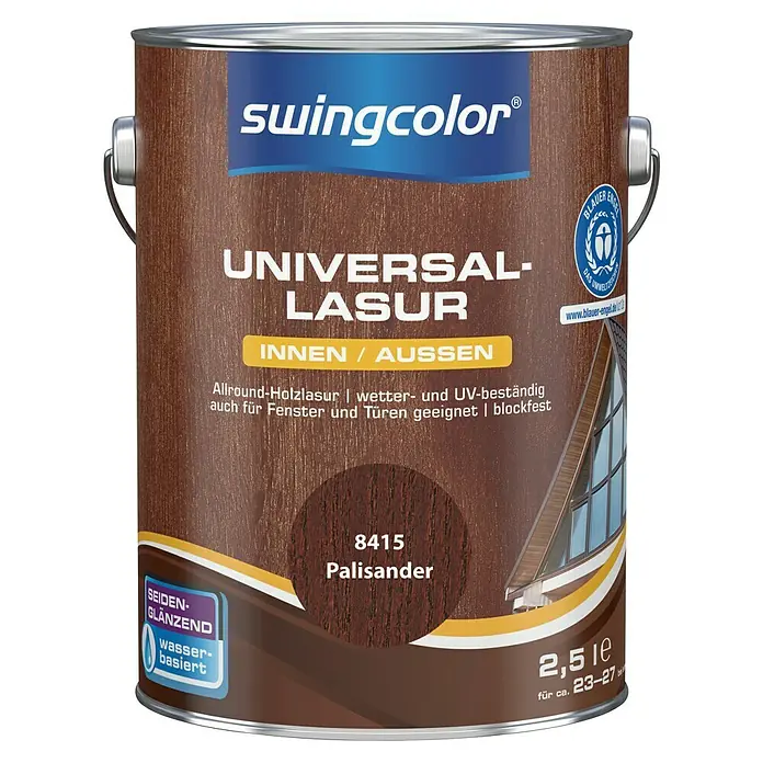 swingcolor Holzlasur - Palisander, 2,5 l, Seidenglänzend, Wasserbasiert - Dose Universal-Lasur Palisander von Swingcolor für den Innen- und Außenbereich. Ideal für Holz, Fenster und Türen.