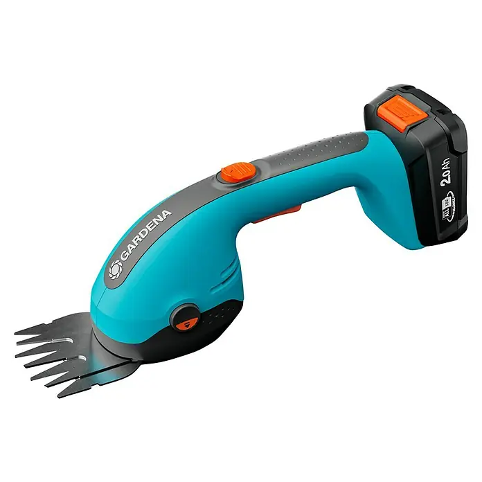 Gardena Power for All 18V Akku-Gras- & Strauchschere 20/18V P4A - 18 V, Li-Ionen, 1 Akku - Akkubetriebene Grasschere von Gardena mit blau-grauem Griff und schwarzem Akku, ideal zum Trimmen von Rasenkanten.