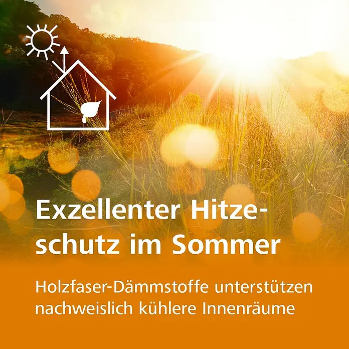 Steico Holzfaserdämmplatte flex 036 - 1.220 x 575 mm, Stärke: 40 mm, Wärmeleitfähigkeit: 0,036 W/(mK), 11 Stk. - Exzellenter Hitzeschutz im Sommer. Holzfaser-Dämmstoffe unterstützen nachweislich kühlere Innenräume. Wärmedämmung mit Naturfasern.