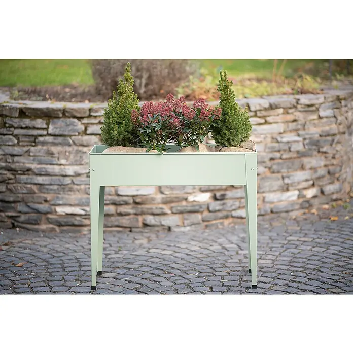 Herstera Garden Kräuterhochbeet Urban - L x B x H: 100 x 40 x 84 cm, Kaktusgrün - Erhöhtes Pflanzgefäß aus Metall mit Pflanzen. Ein stilvolles und praktisches Element für jeden Garten oder jede Terrasse.