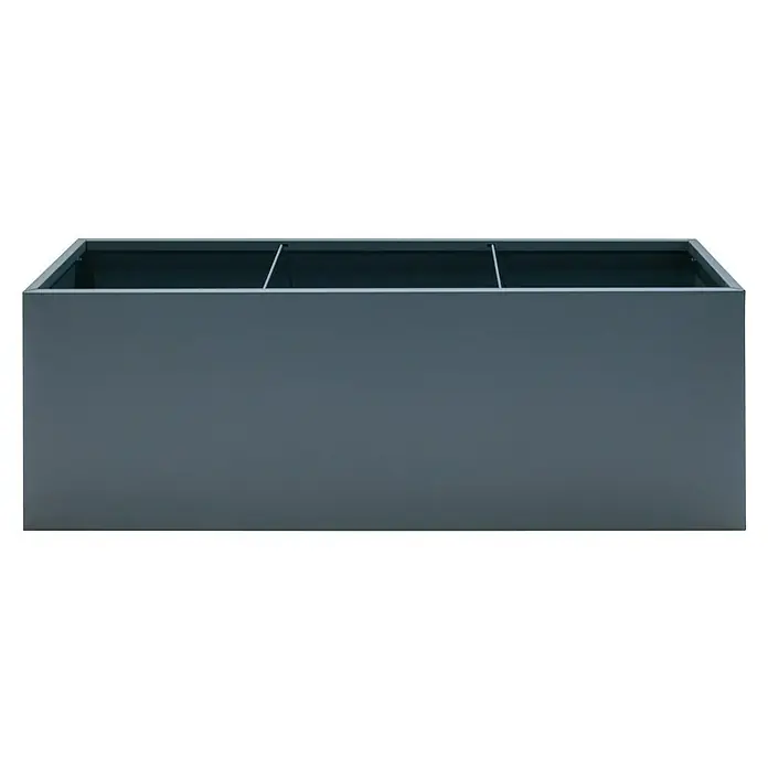 Herstera Garden Pflanzkasten Cube - Außenmaß (L x B x H): 150 x 50 x 50 cm, Metall, Anthrazit - Ein rechteckiger, grauer Pflanzkasten mit drei Fächern, ideal für Pflanzen oder Blumen im Garten oder auf der Terrasse.