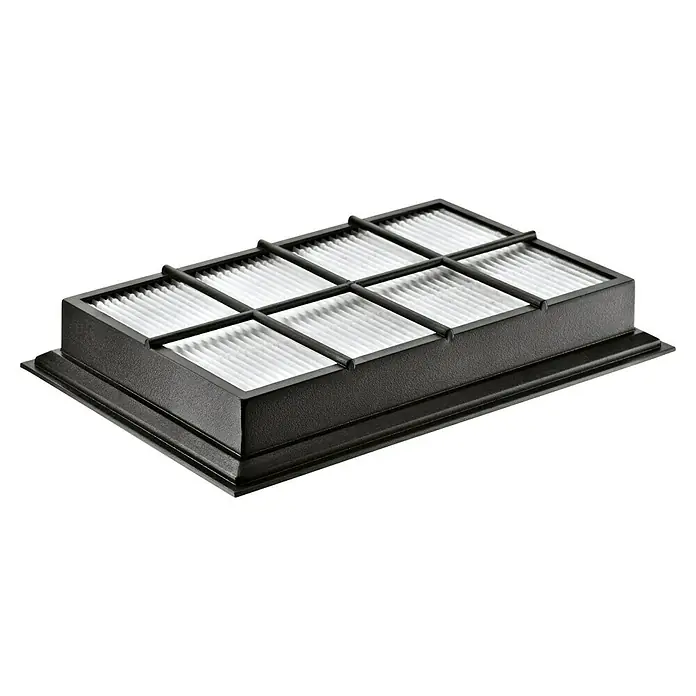 Kärcher HEPA-Filter - Passend für: Kärcher Dampfsauger SV 7 - Hier ist ein Luftfiltereinsatz für Staubsauger mit einem schwarzen Rahmen und weißen Filtern. Er ist in acht Abschnitte unterteilt.