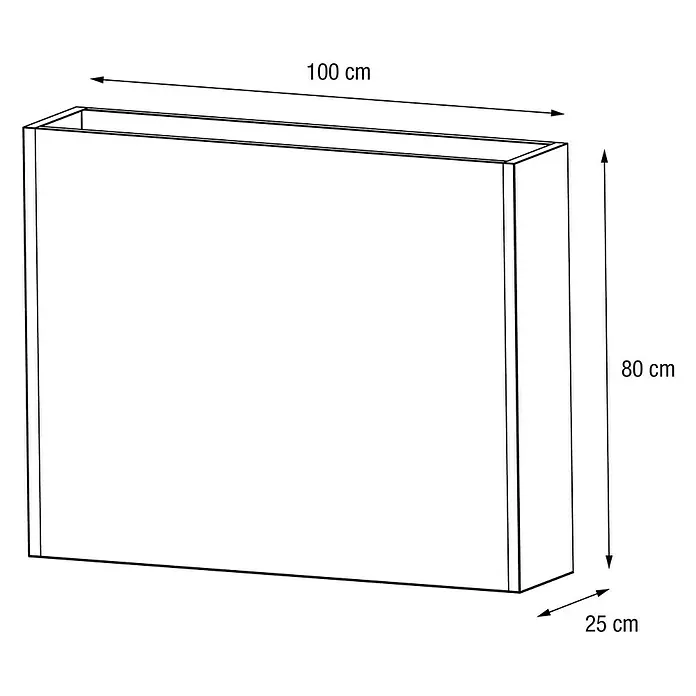 Herstera Garden Pflanzkasten Cube - L x B x H: 100 x 25 x 80 cm - Abbildung einer rechteckigen Pflanzkiste mit den Maßen 100 cm Länge, 80 cm Höhe und 25 cm Tiefe. Ideal für Garten oder Balkon.