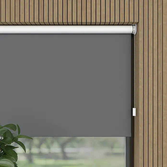 Verdunkelungsrollo Elektrisch - B x H: 110 x 190 cm, Grau, Uni - Graue Rollos bieten Privatsphäre und Dunkelheit. Schlichtes Design, das sich gut in moderne Innenräume einfügt und das natürliche Licht reguliert.