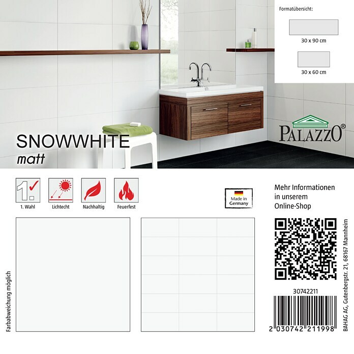 Ambiente by Palazzo Fliesenmuster Snowwhite (15 x 15 cm, Weiß, Matt) | BAUHAUS