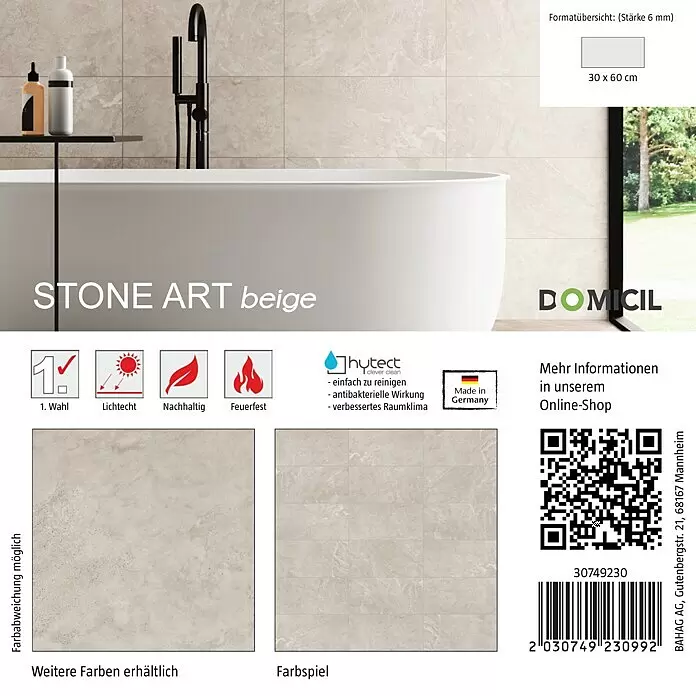 Domicil Fliesenmuster Stone Art15 x 15 cm, Beige, Glänzend