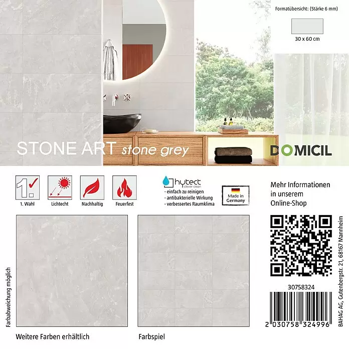 Domicil Fliesenmuster Stone Art15 x 15 cm, Grau, Glitzernd