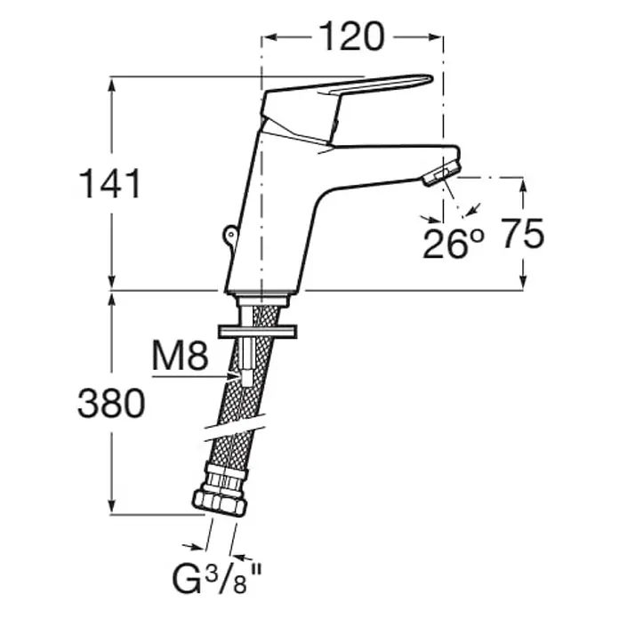 Roca Grifo de lavabo Icaria - Cromo, Brillante - Dibujo técnico de un grifo con dimensiones.