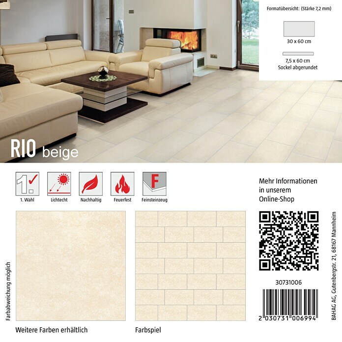 Fliesenmuster Rio (15 x 15 cm, Beige, Matt) | BAUHAUS