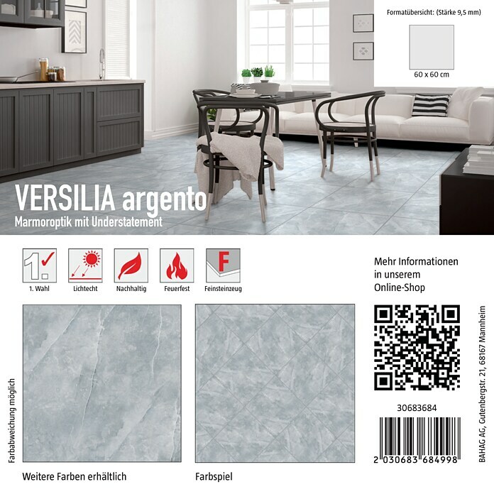 Fliesenmuster Versilia Argento (15 x 15 cm, Grau, Matt) | BAUHAUS